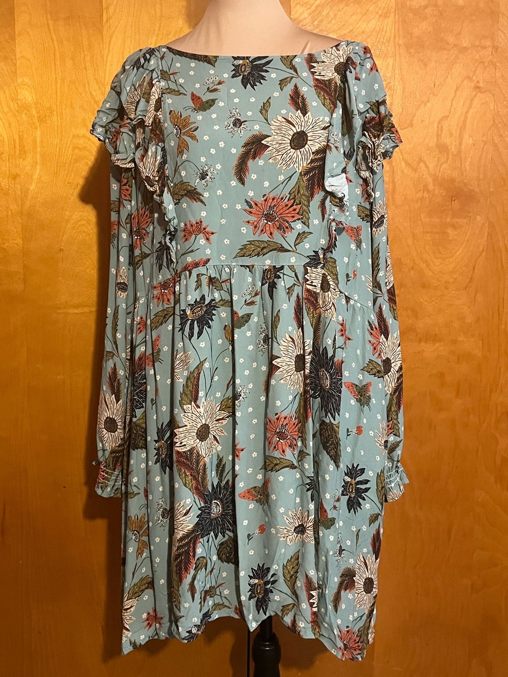 Spartina 449 XXL Millie Riverside Station Viintage Blue Floral Ruffle Dress